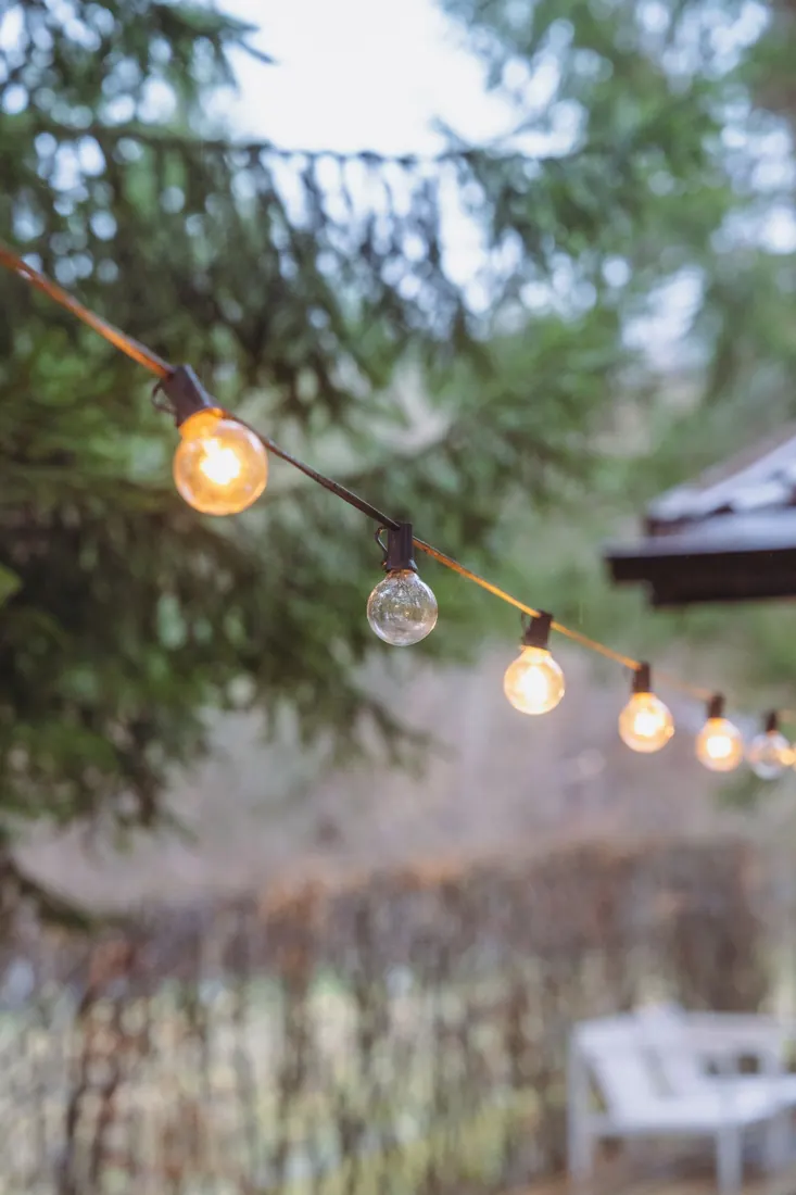 Warm outdoor garden lights among trees